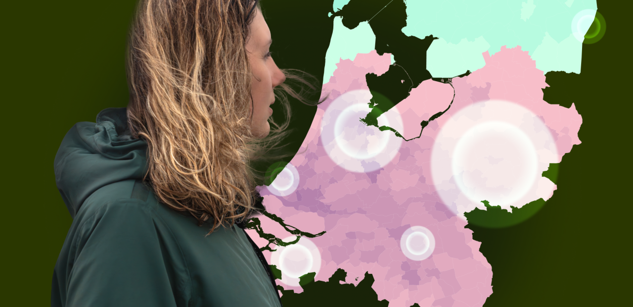 kaart van nederland met kleuren die aangeven waar de meeste fijnstof in de lucht is