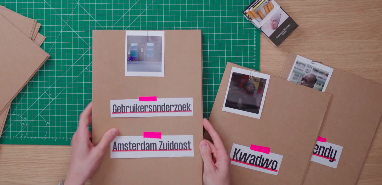 Een map met onderzoeksresultaten uit de gebruikersruimte in Amsterdam Zuidoost