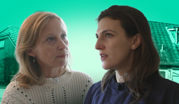 Afbeelding met daarop presentator Anna Gimbrere en een ervaringsdeskundige