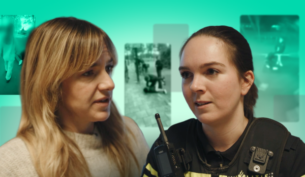 Afbeelding met daarop Marijn Frank en een jeugdagent