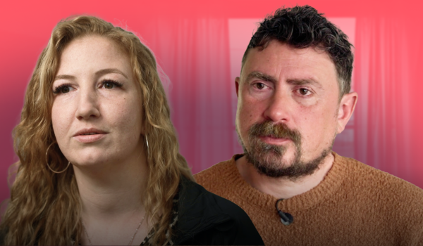 Afbeelding met daarop presentator Ersin Kiris en een ervaringsdeskundige