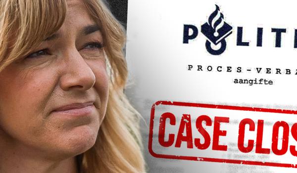 Afbeelding met daarop Marijn Frank en gesloten politiezaak
