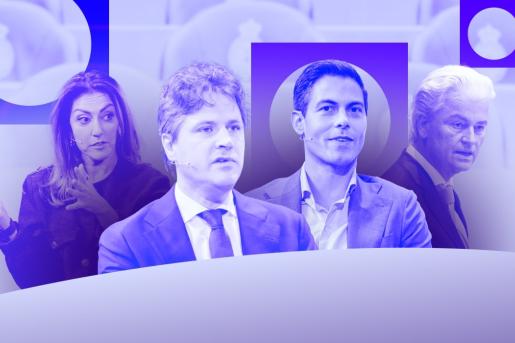 Afbeelding met daarop Yesilgöz, Bontenbal, Jetten en Wilders