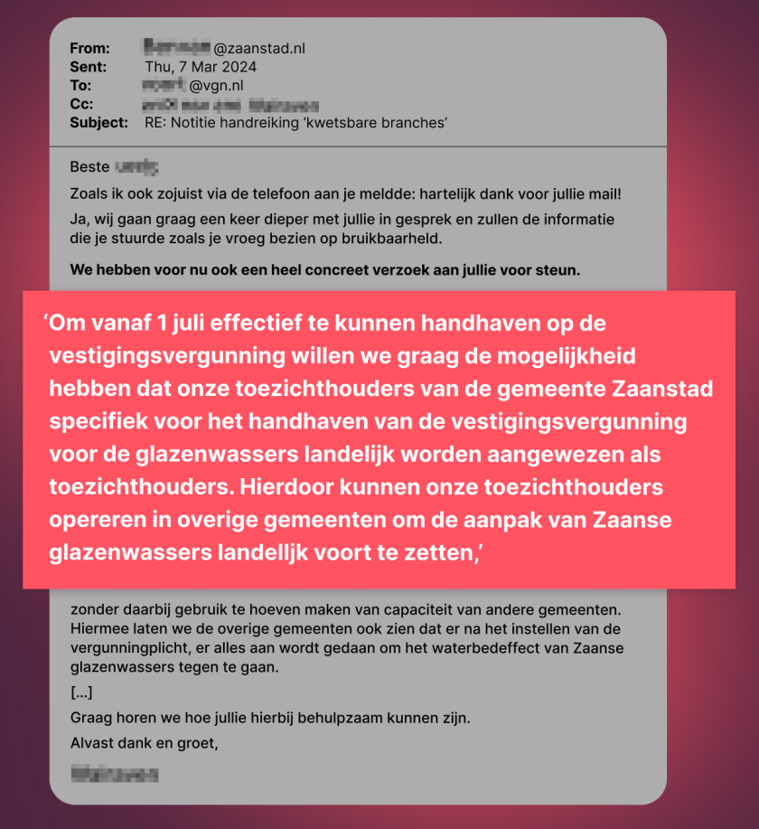 Email-wisseling tussen de gemeente Zaanstad en Vereniging van Nederlandse Gemeenten (VNG) 