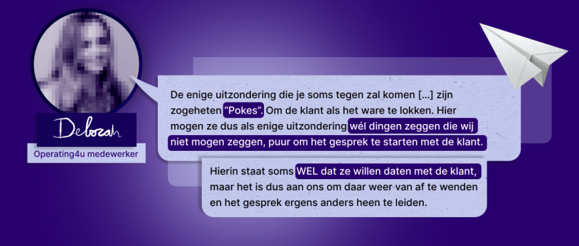 Afbeelding waarin Deborah zegt dat fysieke afspraak wel wordt beloofd