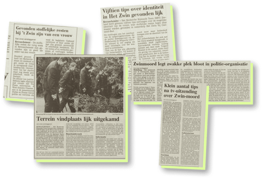 Zeeuwse krantenkoppen uit de jaren '90 over de vondst van Zwin