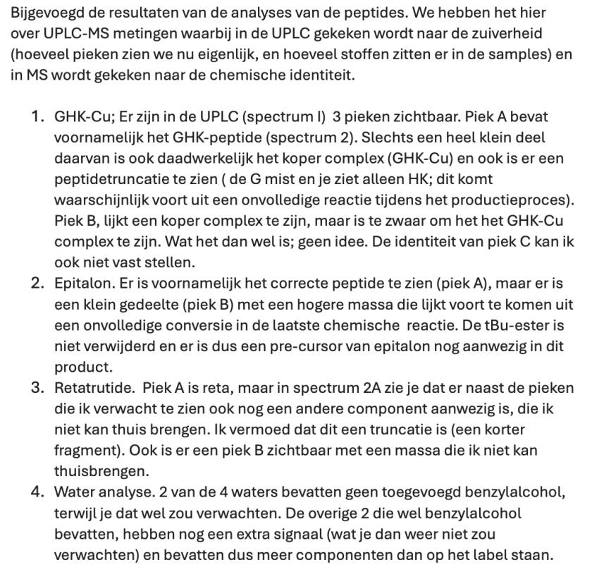 Overzicht testresultaten: Afzender LUMC