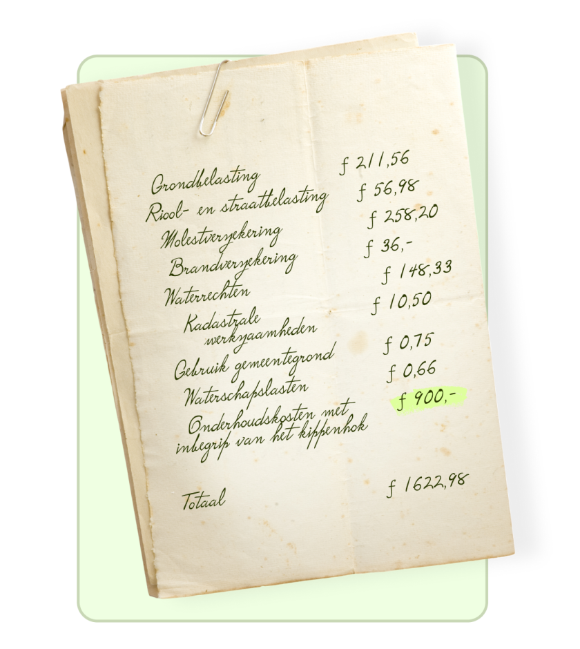 De berekening met de kosten voor het kippenhok