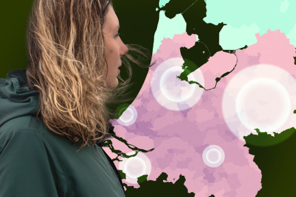 kaart van nederland met kleuren die aangeven waar de meeste fijnstof in de lucht is