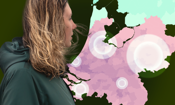 kaart van nederland met kleuren die aangeven waar de meeste fijnstof in de lucht is