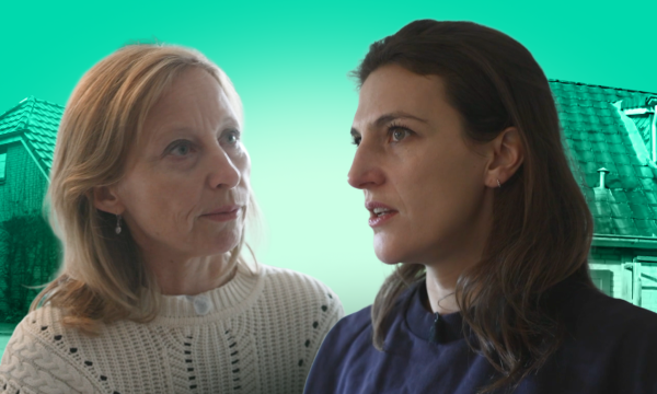 Afbeelding met daarop presentator Anna Gimbrere en een ervaringsdeskundige