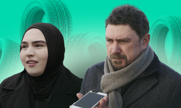 Afbeelding met daarop onder meer presentator Ersin Kiris